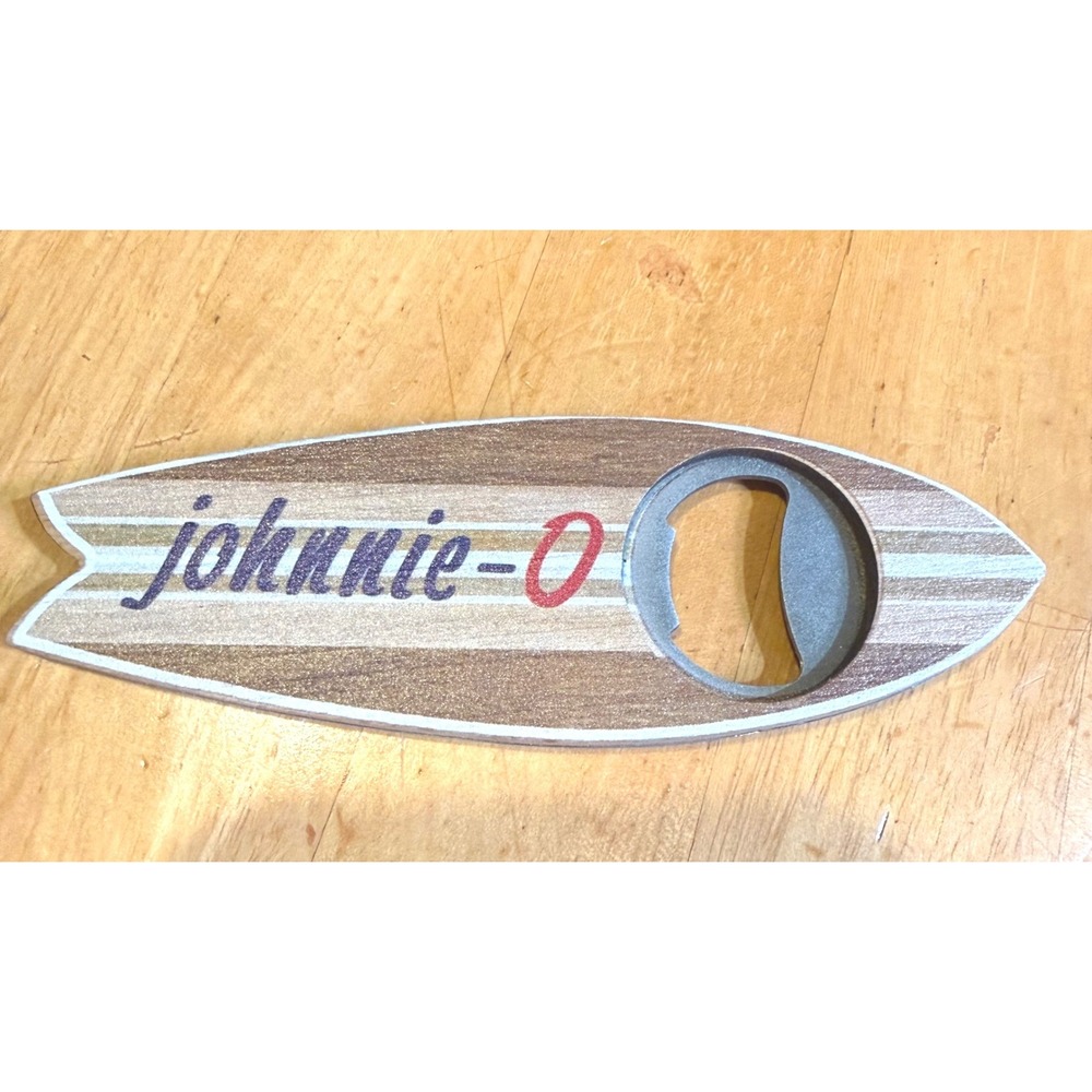 Johnnie-O Surfboard Bottle Opener Wood Grain Striped Coastal‎ Bar Tool Brown